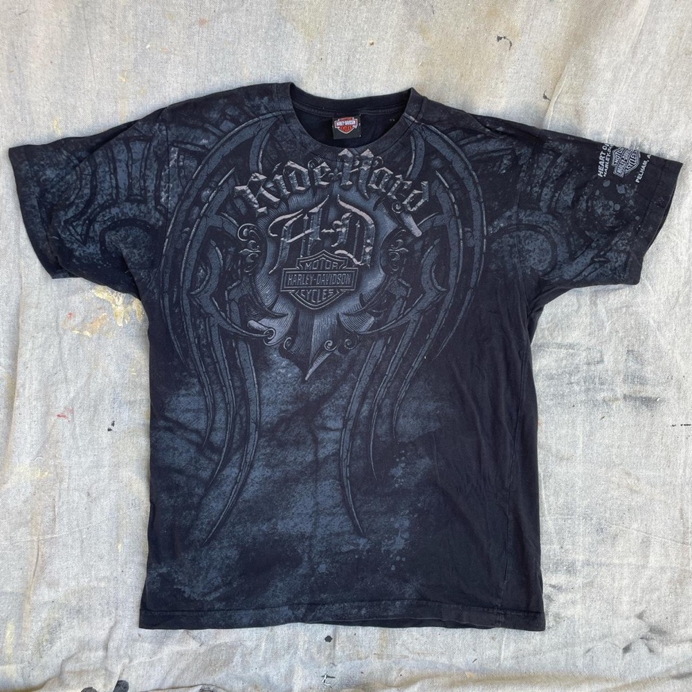 Harley davidson Black Y2K Goth All over print t-shirt
